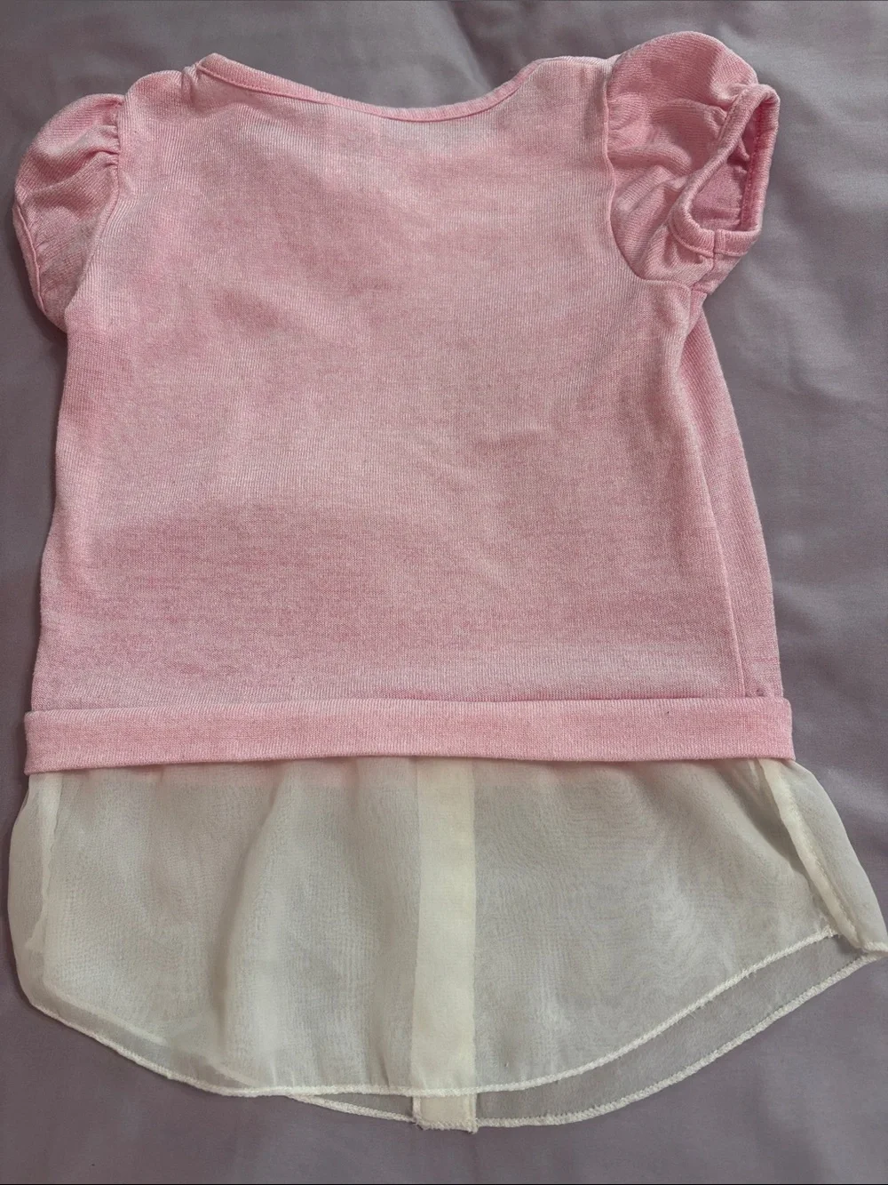 healthtex Pink Short-Sleeve Top with White Chiffon Hem and Navy Bow